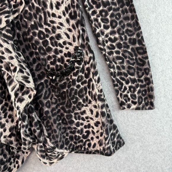 Y2K Leopard Print Black/White Long Sleeve Cardigan Ruffled Collar Size M - Picture 3 of 7
